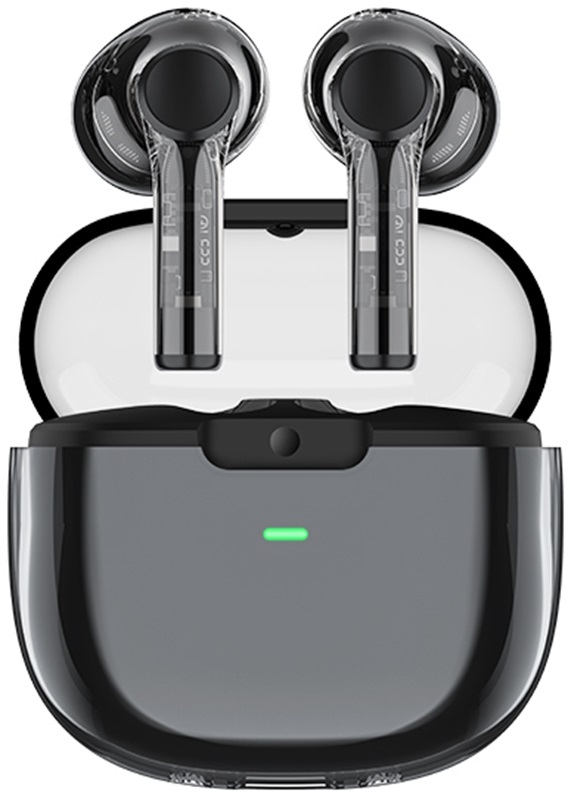 Recci REP-W50 Amber Wireless Earphones Transparent Design - Ασύρματα Ακουστικά Bluetooth με Θήκη Φόρτισης - Black