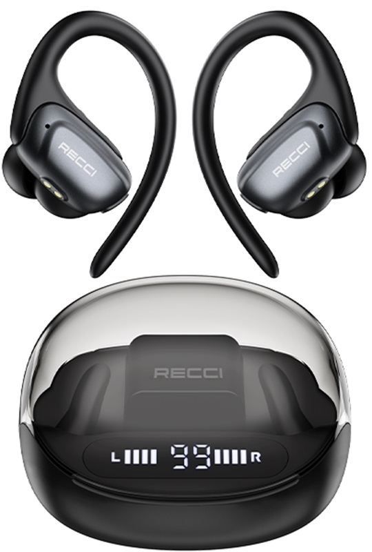 Recci REP-W71 Starry Sky Wireless Earhook - Ασύρματα Ακουστικά Bluetooth με Θήκη Φόρτισης - Black