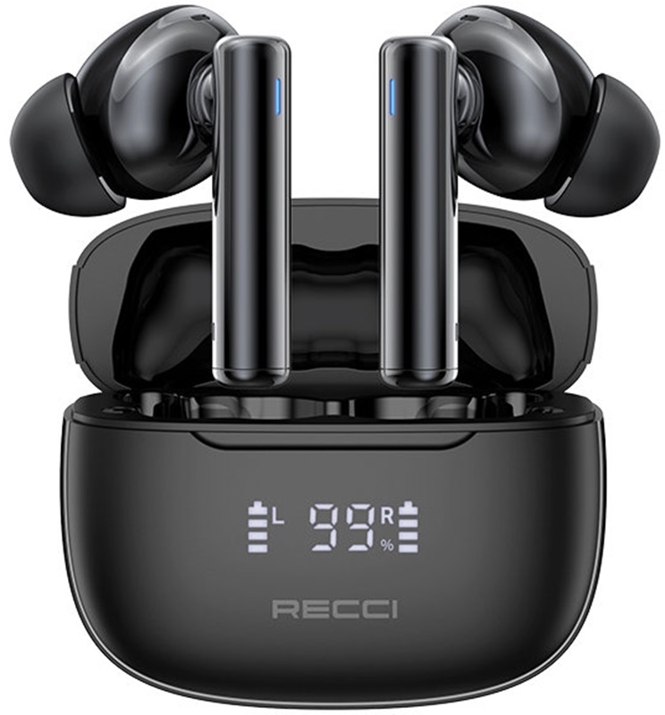 Recci REP-W77 Warrior TWS ANC Wireless Earphones - Ασύρματα Ακουστικά Bluetooth με Θήκη Φόρτισης - Black