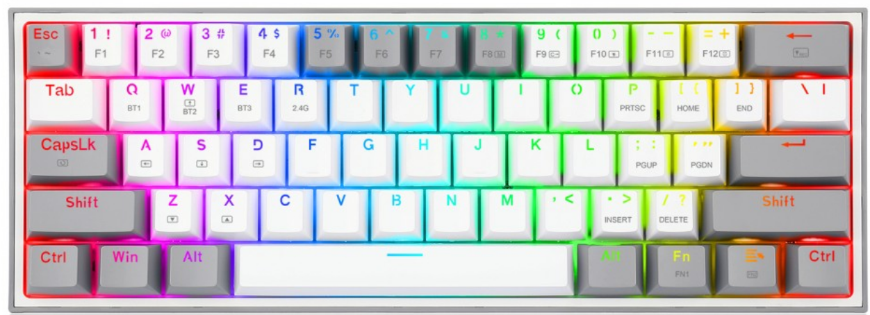 Redragon K617 FIZZ RGB Mechanical Gaming Keyboard - Ενσύρματο RGB Gaming Μηχανικό Πληκτρολόγιο με Custom Red Διακόπτες - US - White / Grey