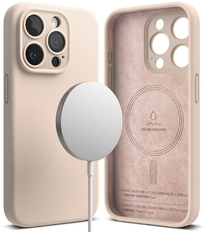 Ringke Silicone Magnetic - Ανθεκτική MagSafe Θήκη Σιλικόνης - Apple iPhone 15 Pro Max - Pink Sand