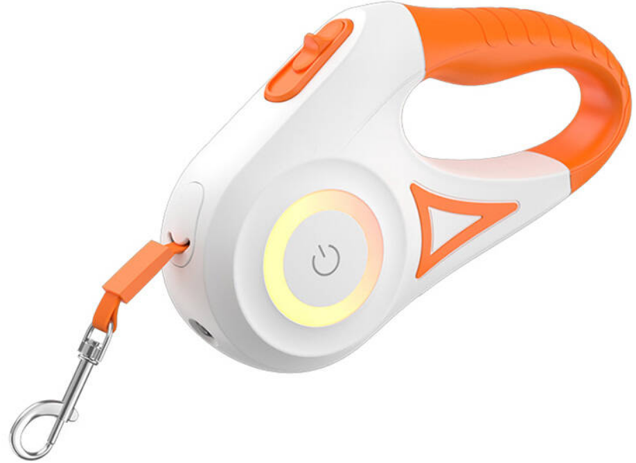Rojeco Tough Light Retratractable Dog Leash - Αυτόματο Πτυσσόμενο Λουρί / Οδηγός Σκύλου με Φωτισμό RGB & Φακό LED - 5m - White / Orange
