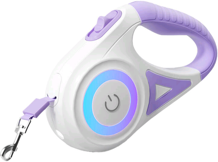 Rojeco Tough Light Retratractable Dog Leash - Αυτόματο Πτυσσόμενο Λουρί / Οδηγός Σκύλου με Φωτισμό RGB & Φακό LED - 5m - Purple