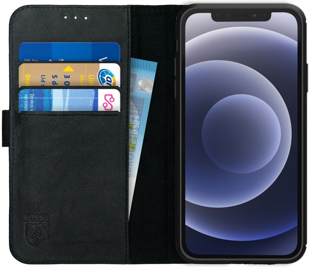 Rosso Deluxe Δερμάτινη Θήκη Πορτοφόλι Apple iPhone 12 / 12 Pro - Black