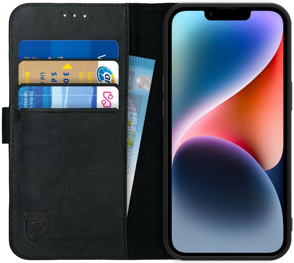 Rosso Deluxe Δερμάτινη Θήκη Πορτοφόλι Apple iPhone 14 - Black