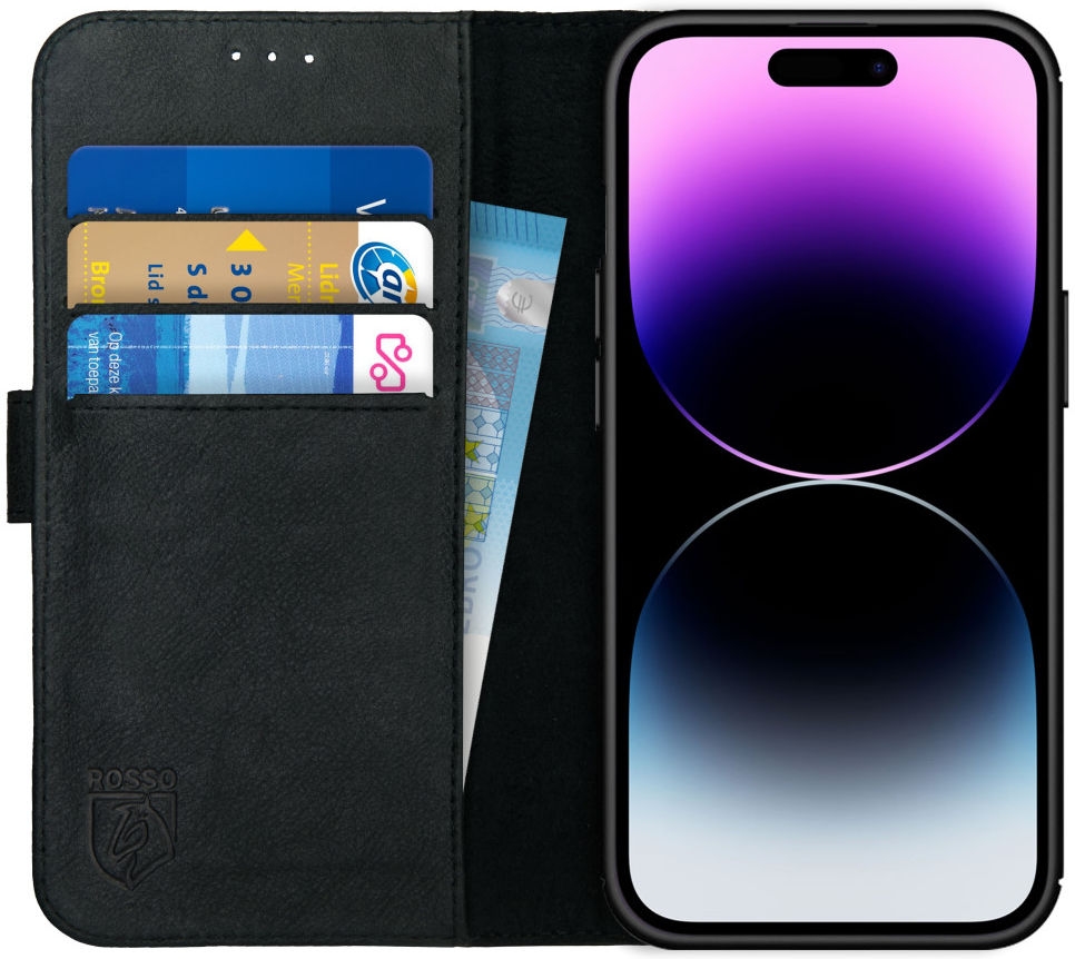Rosso Deluxe Δερμάτινη Θήκη Πορτοφόλι Apple iPhone 14 Pro - Black