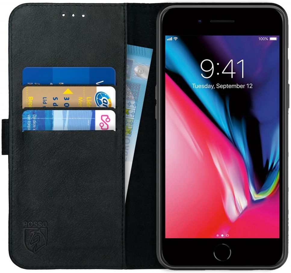 Rosso Deluxe Δερμάτινη Θήκη Πορτοφόλι Apple iPhone 8 Plus / 7 Plus - Black