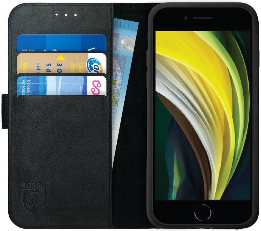 Rosso Deluxe Δερμάτινη Θήκη Πορτοφόλι Apple iPhone SE 2022 / 2020 - Black