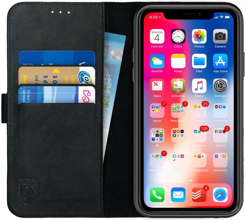 Rosso Deluxe Δερμάτινη Θήκη Πορτοφόλι Apple iPhone XR - Black