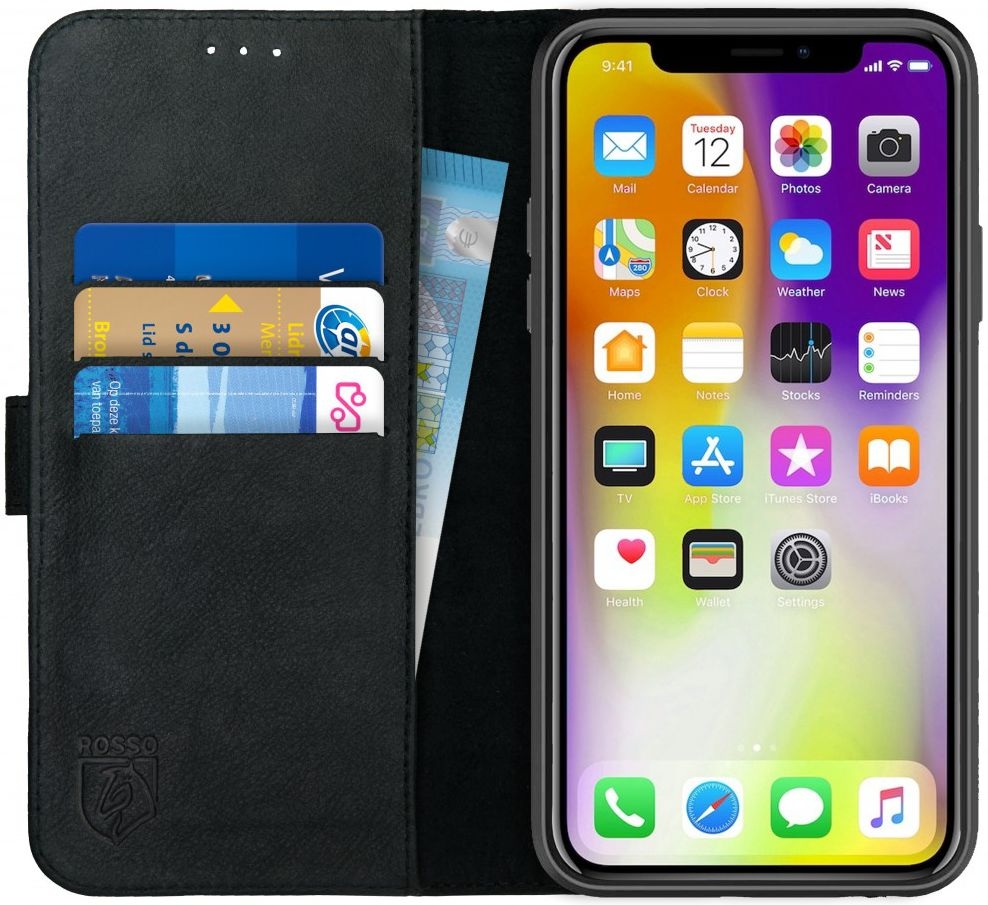 Rosso Deluxe Δερμάτινη Θήκη Πορτοφόλι Apple iPhone XS Max - Black