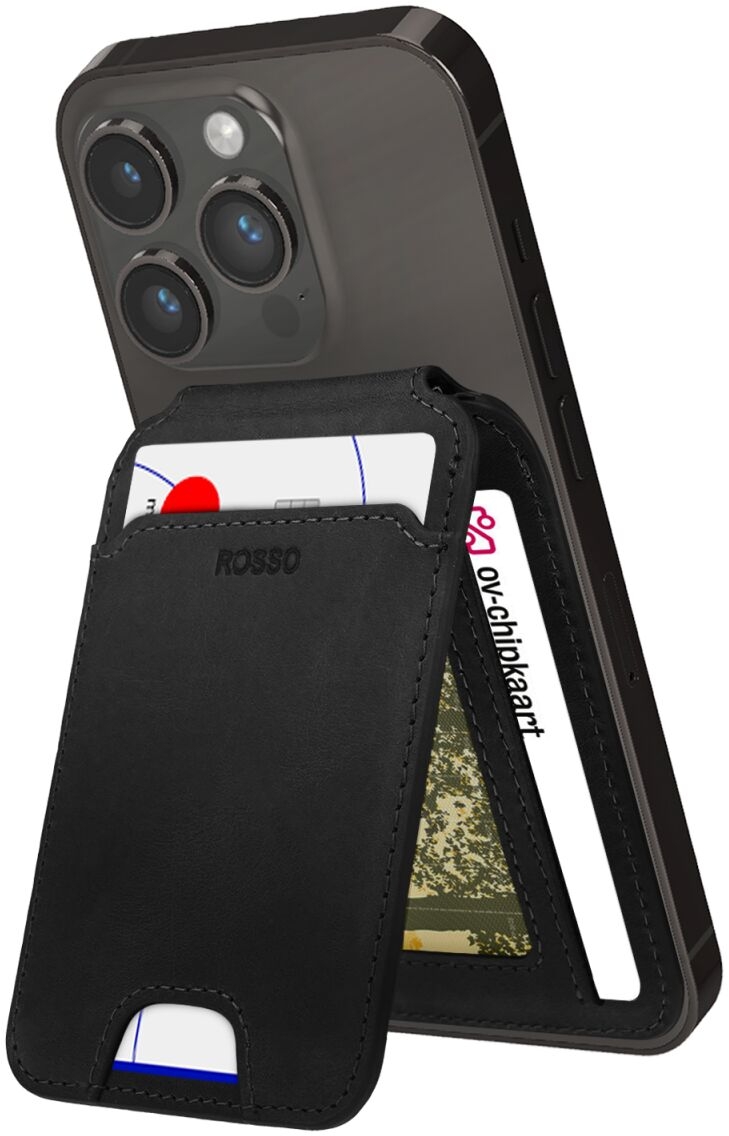 Rosso Deluxe MagSafe Wallet - Δερμάτινη MagSafe Θήκη - Πορτοφόλι για Κάρτες / Αναδιπλούμενη Βάση - Black