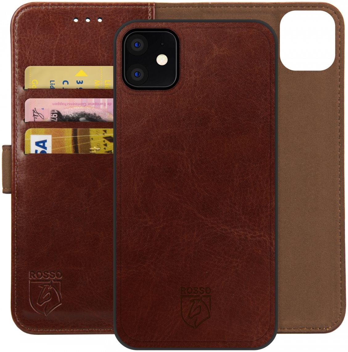 Rosso Element 2 in 1 - PU Θήκη Πορτοφόλι Apple iPhone 11 - Brown
