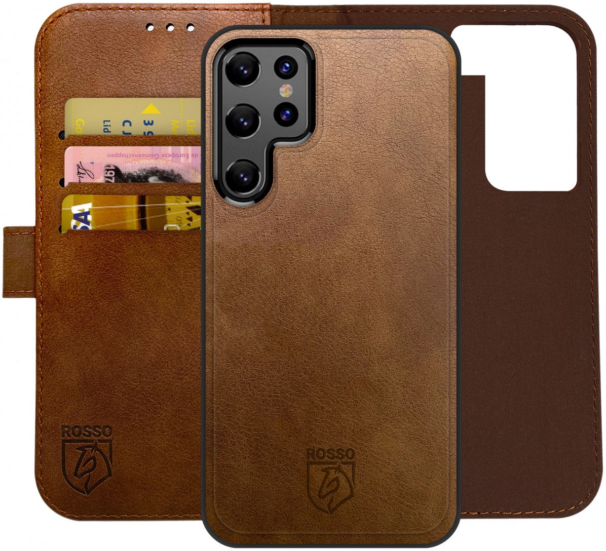 Rosso Element 2 in 1 - PU Θήκη Πορτοφόλι Samsung Galaxy S22 Ultra 5G - Brown
