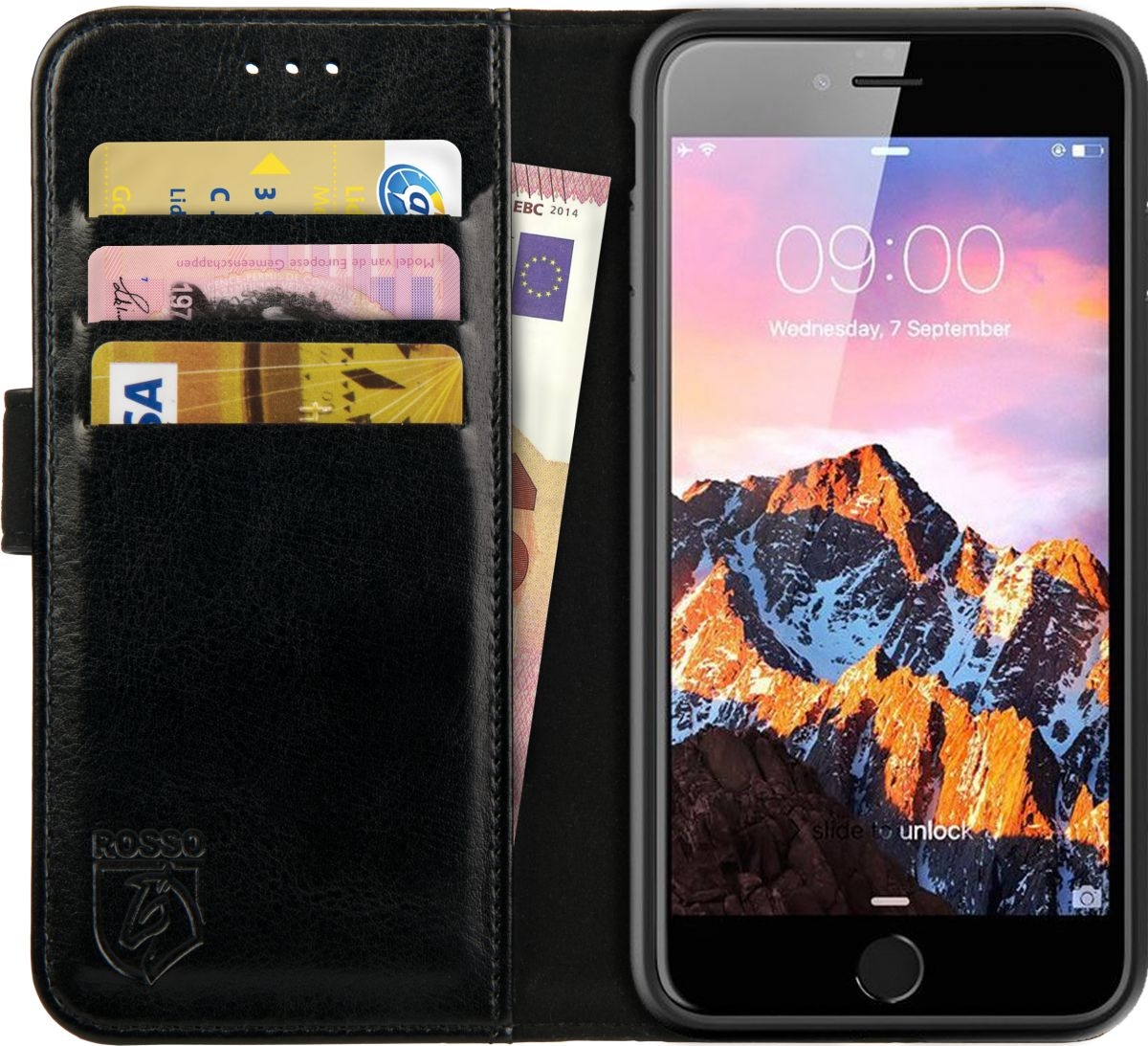 Rosso Element PU Θήκη Πορτοφόλι Apple iPhone 8 Plus / 7 Plus - Black