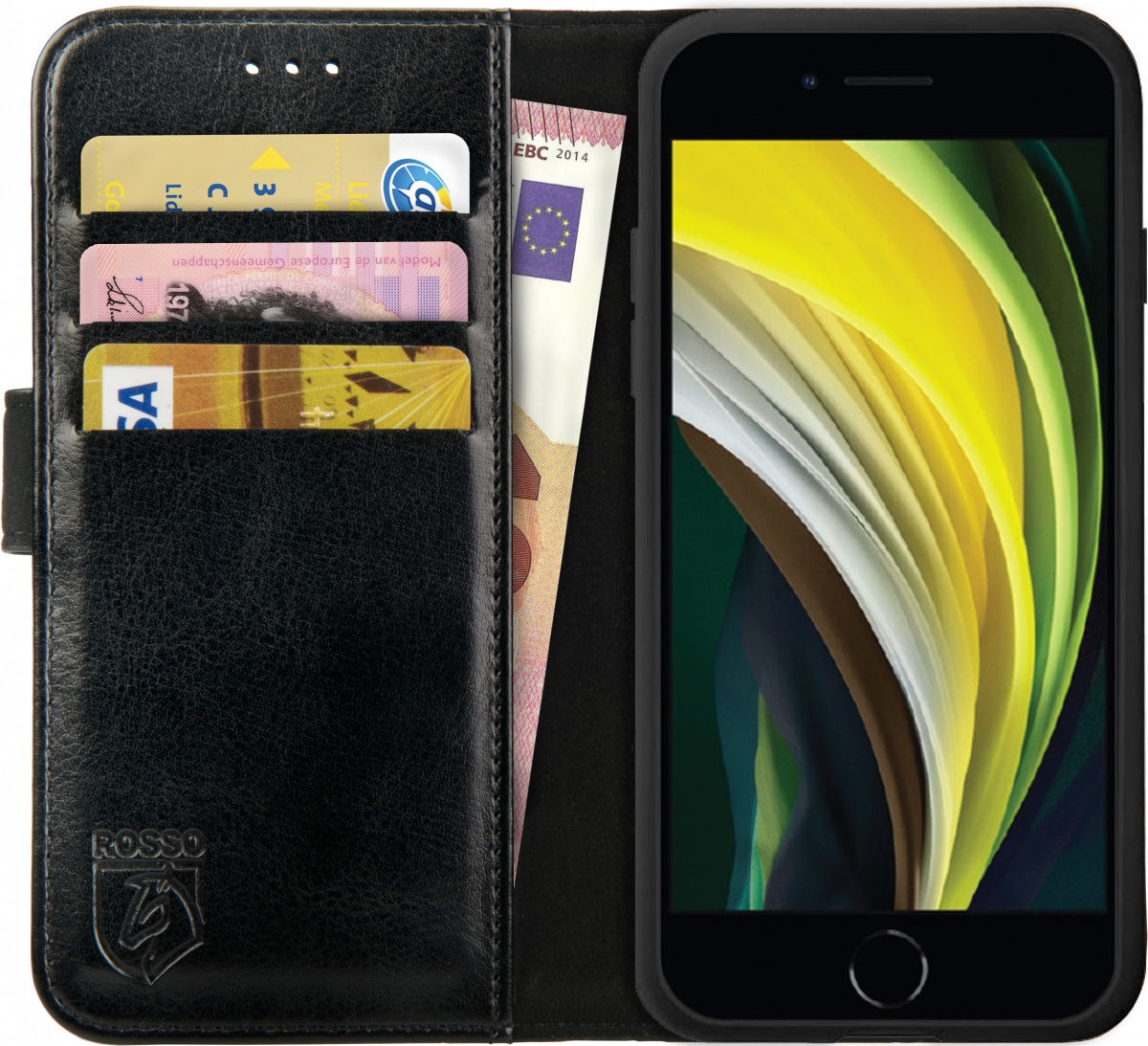 Rosso Element PU Θήκη Πορτοφόλι Apple iPhone SE 2022 / 2020 / 8 / 7 - Black