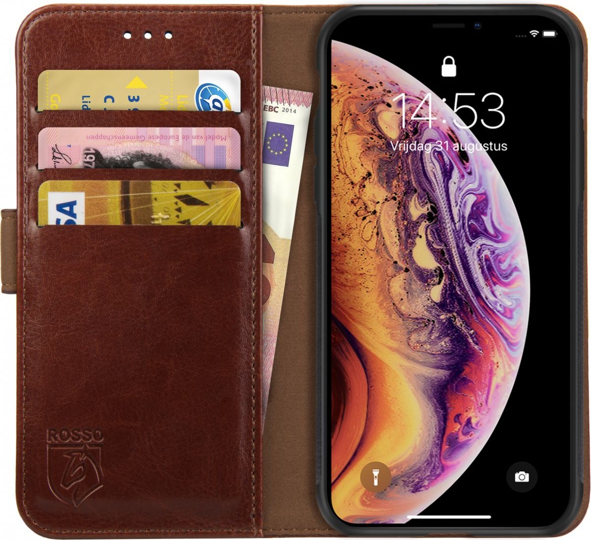 Rosso Element PU Θήκη Πορτοφόλι Apple iPhone X / XS - Brown