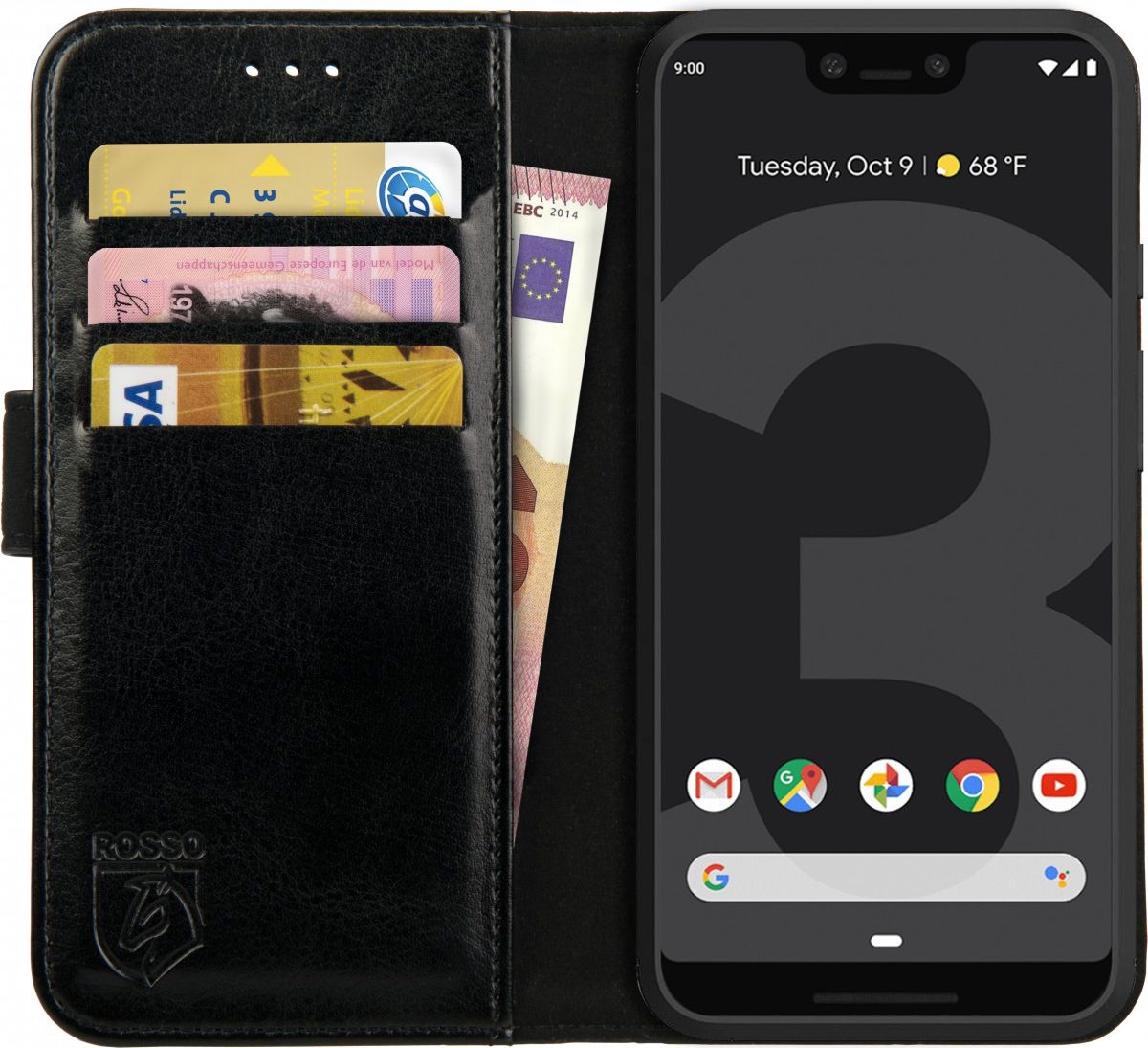 Rosso Element PU Θήκη Πορτοφόλι Google Pixel 3 XL - Black