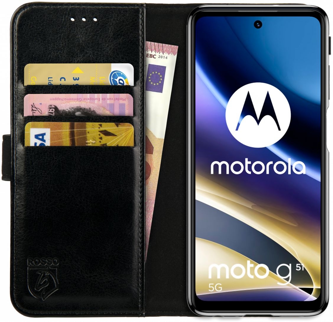 Rosso Element PU Θήκη Πορτοφόλι Motorola Moto G51 5G - Black