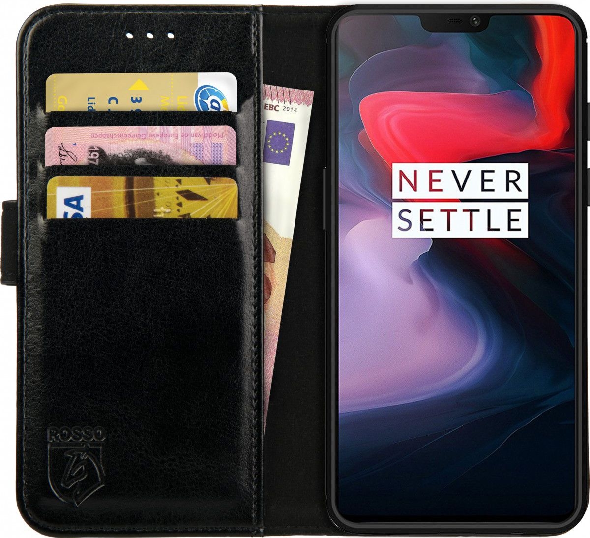 Rosso Element PU Θήκη Πορτοφόλι OnePlus 6 - Black