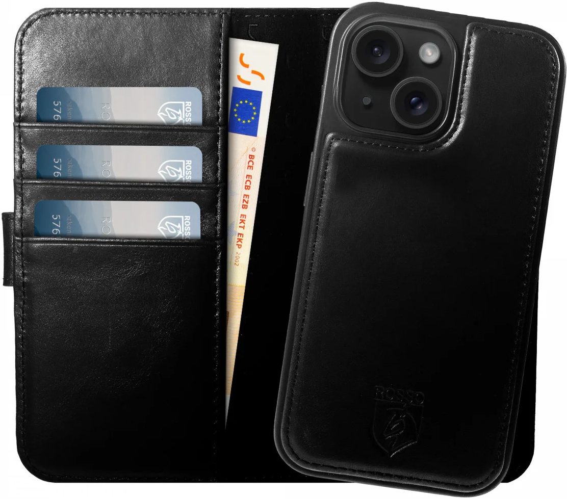 Rosso Elite - MagSafe Δερμάτινη Θήκη / Πορτοφόλι - Apple iPhone 15 - Black