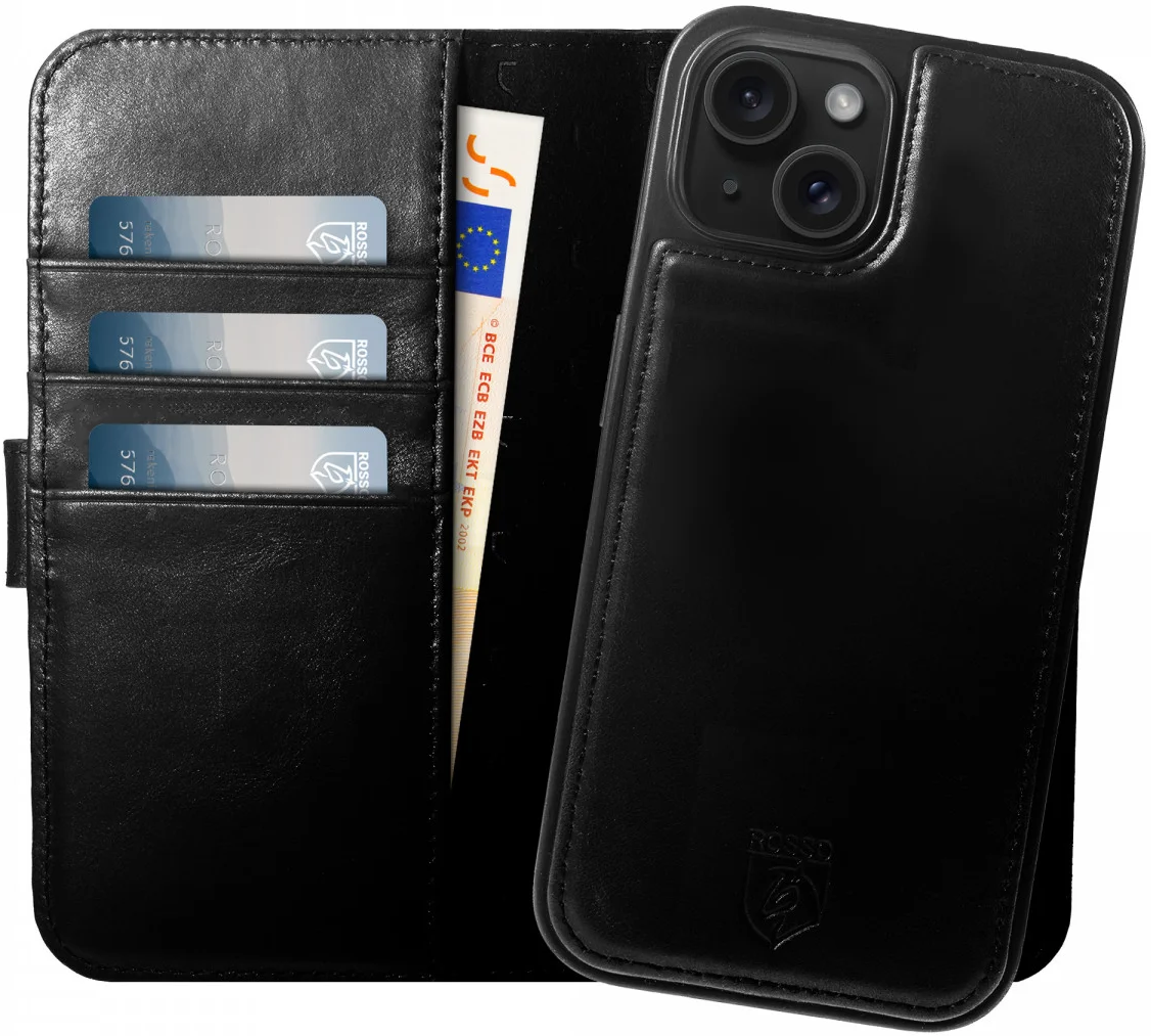 Rosso Elite - MagSafe Δερμάτινη Θήκη / Πορτοφόλι - Apple iPhone 15 Plus - Black 