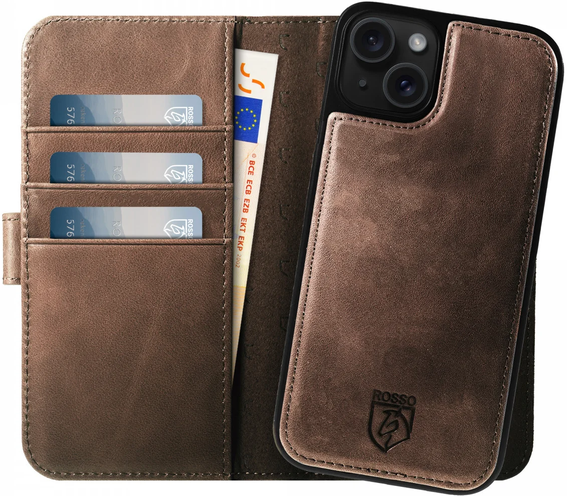 Rosso Elite - MagSafe Δερμάτινη Θήκη / Πορτοφόλι - Apple iPhone 15 Plus - Brown
