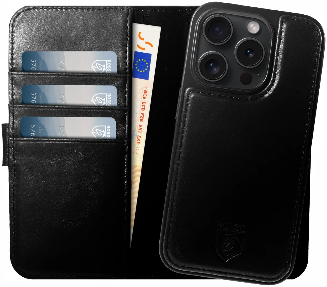 Rosso Elite - MagSafe Δερμάτινη Θήκη / Πορτοφόλι - Apple iPhone 15 Pro - Black
