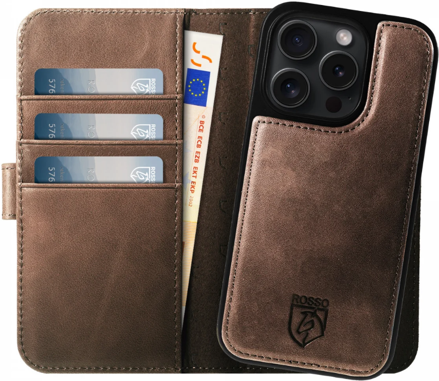 Rosso Elite - MagSafe Δερμάτινη Θήκη / Πορτοφόλι - Apple iPhone 15 Pro - Brown