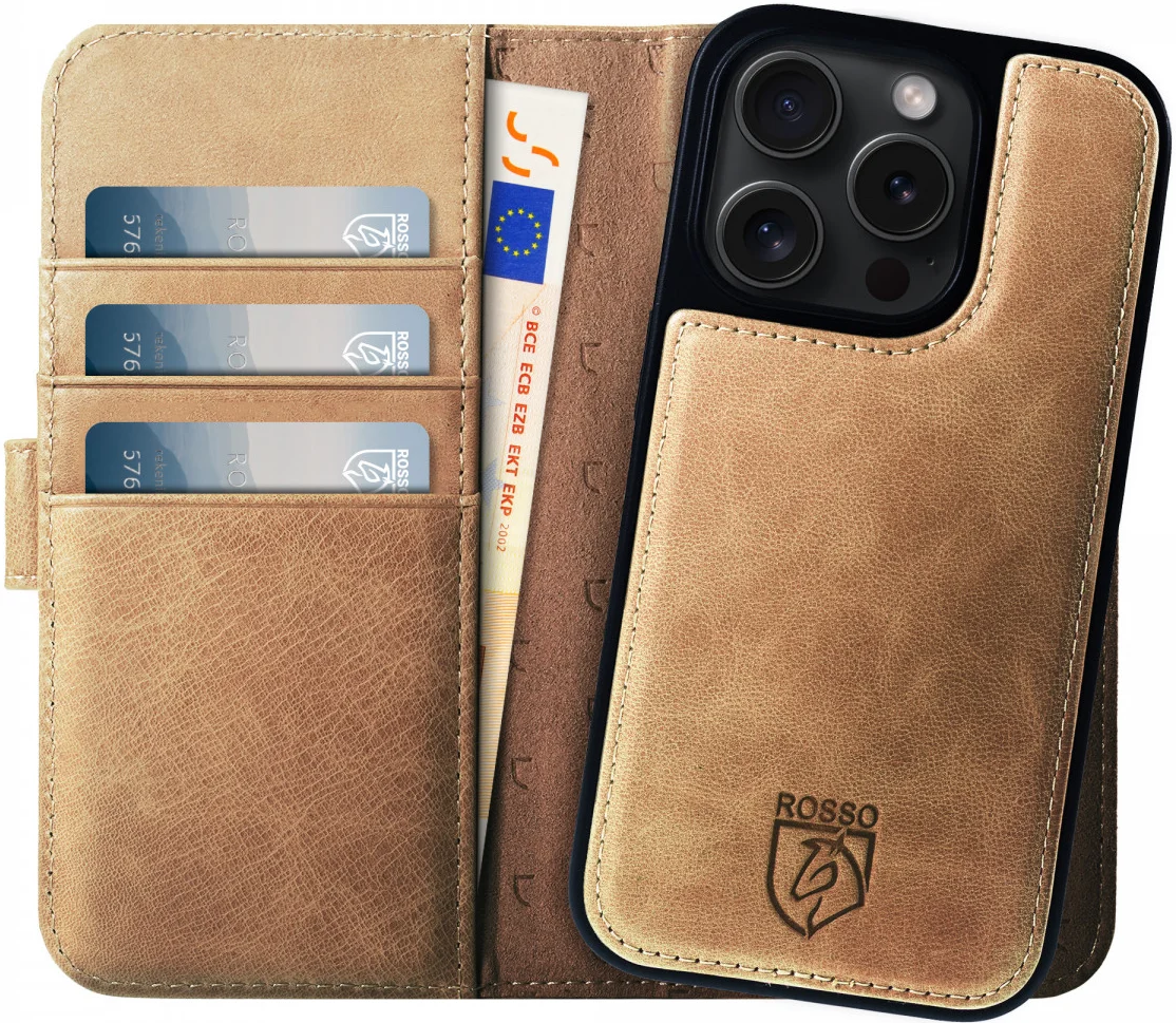 Rosso Elite - MagSafe Δερμάτινη Θήκη / Πορτοφόλι - Apple iPhone 15 Pro - Light Brown