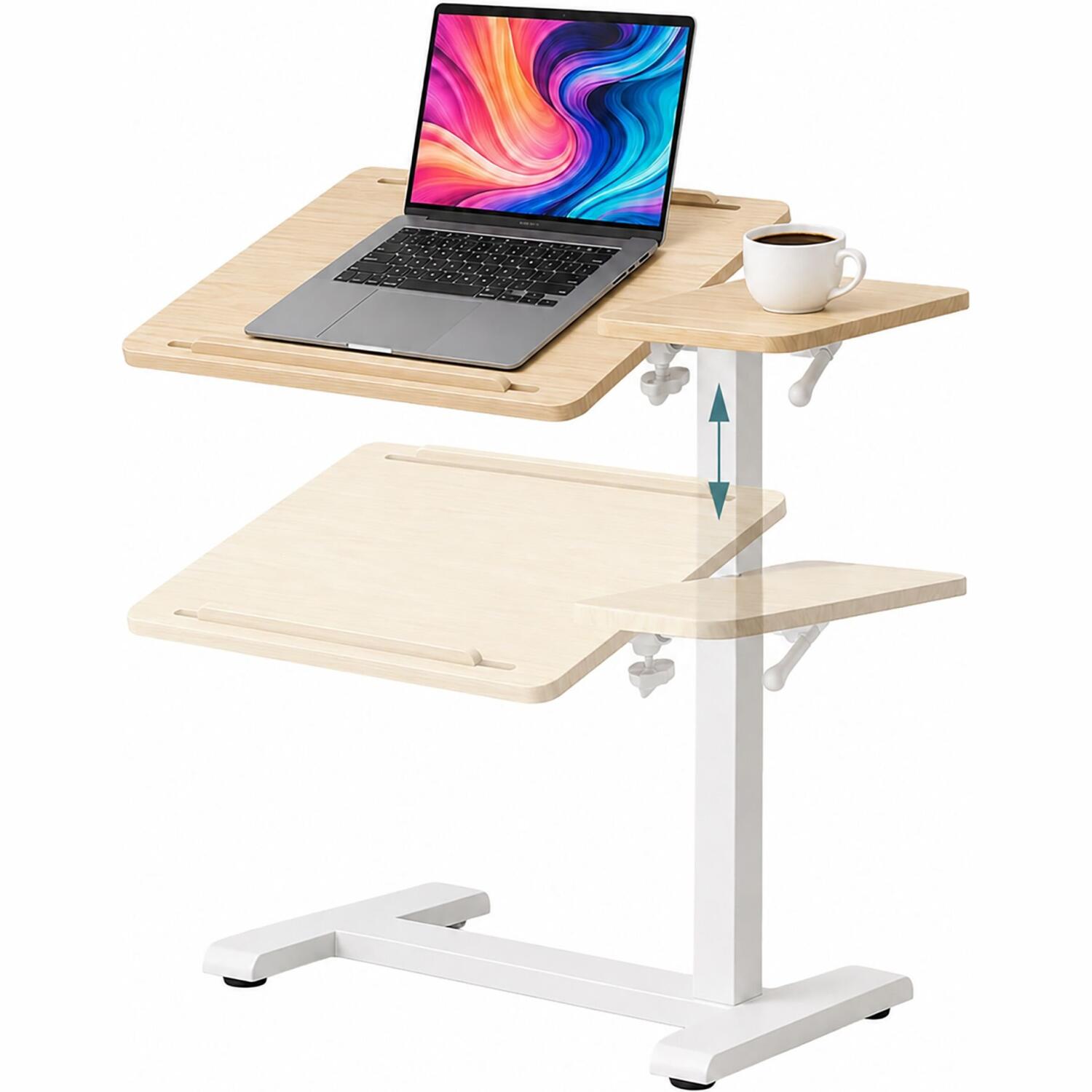 Ρυθμιζόμενο Γραφείο Laptop Relaxdays με Ροδάκια / Βοηθητικό Τραπεζάκι 68 x 40 x 67.5–102 cm Light Brown / White