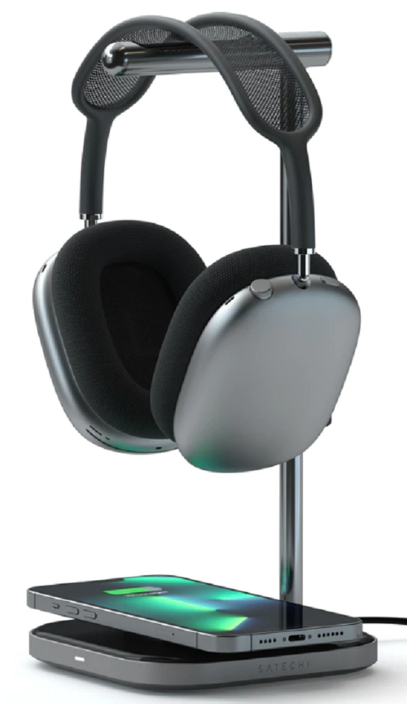 Satechi 2 in 1 Headphone Stand and Wireless Charger - Βάση Στήριξης & Φόρτισης Airpods Max με 1 x Type-C και Ασύρματη Φόρτιση MagSafe για iPhone 13 / 12 - 7.5W - Space Gray