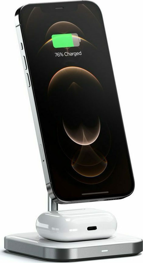 Satechi 2 in 1 Magnetic Wireless Charging Stand - Μαγνητική Βάση Φόρτισης για τα iPhone 16 / 15 / 14 / 13 / 12 & Airpods - Space Grey