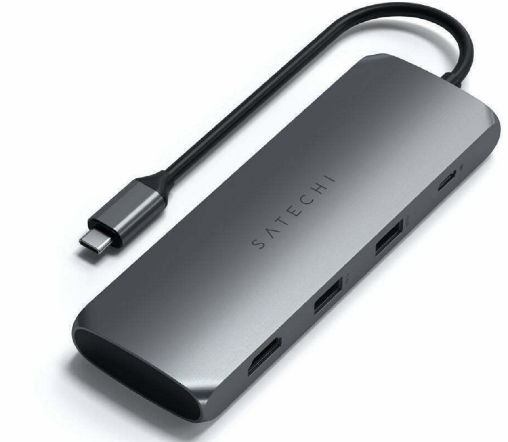 Satechi Αντάπτορας Type-C Hybrid Multiport - Με 1 x Θήκη για SSD Μ.2 SATA Εξωτερικό Σκληρό Δίσκο / 1 x 4K HDMI / 2 x USB-A 3.0 / 1 x Type-C PD - Space Gray