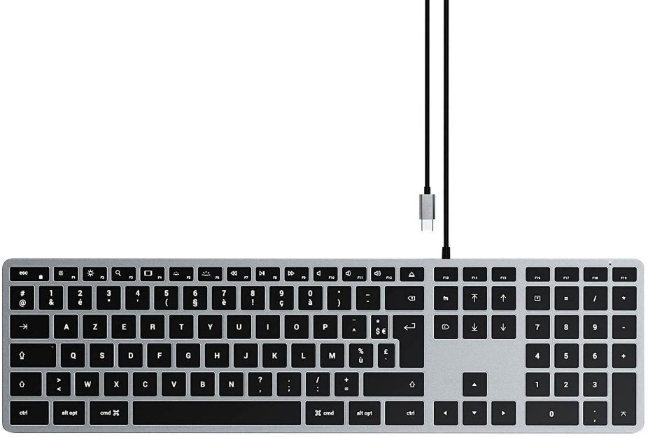 Satechi Slim W3 Wired Backlit Keyboard για Mac - Ενσύρματο Πληκτρολόγιο Αλουμινίου με Οπίσθιο Φωτισμό - Γαλλικό FR - Διάταξη AZERTY - Space Grey (ST-UCSW3M-FR)