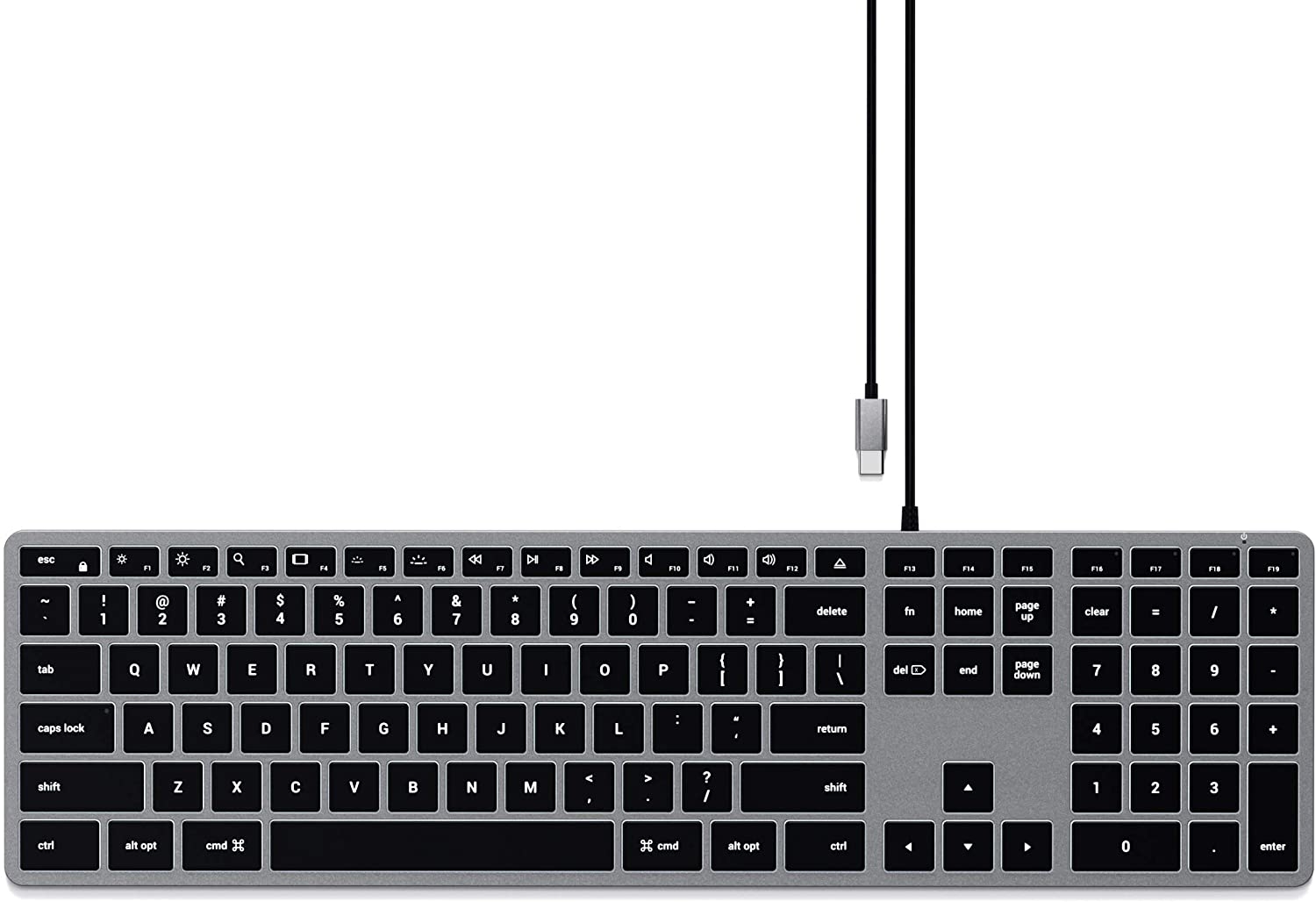 Satechi Slim W3 Wired Backlit Keyboard για Mac - Ενσύρματο Πληκτρολόγιο Αλουμινίου - Space Grey 
