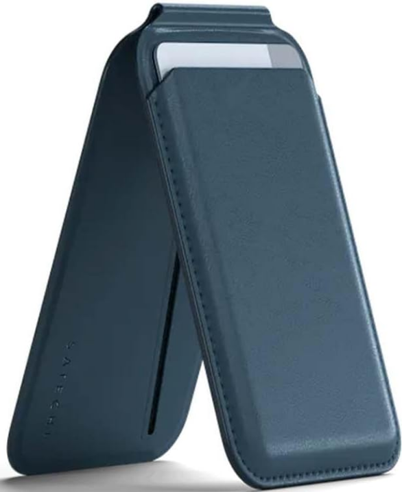 Satechi Vegan-Leather Magnetic Wallet Stand - MagSafe Θήκη - Πορτοφόλι για Κάρτες / Αναδιπλούμενη Βάση από Δέρμα Vegan - Dark Blue