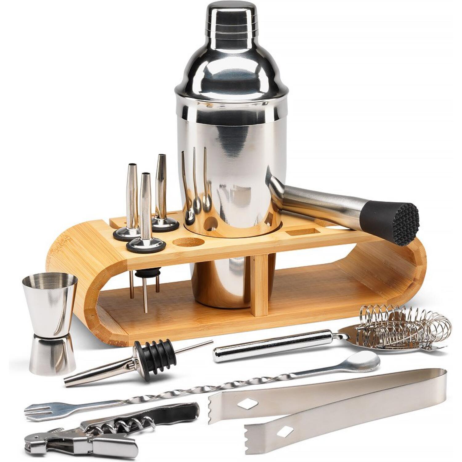 Σετ Κοκτέιλ The Source Connoisseur Creations 12 Piece Cocktail Set από Ανοξείδωτο Ατσάλι με Ξύλινη Βάση