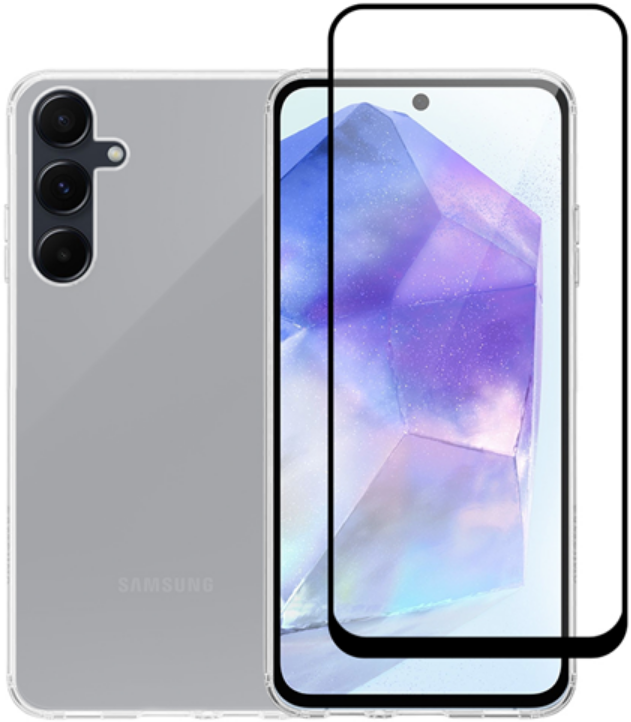 Σετ Διάφανη Θήκη Σιλικόνης & Full Face Tempered Glass - Samsung Galaxy A55 - Vivid Set Gelly Case & Full Face Tempered Glass - Transparent / Black
