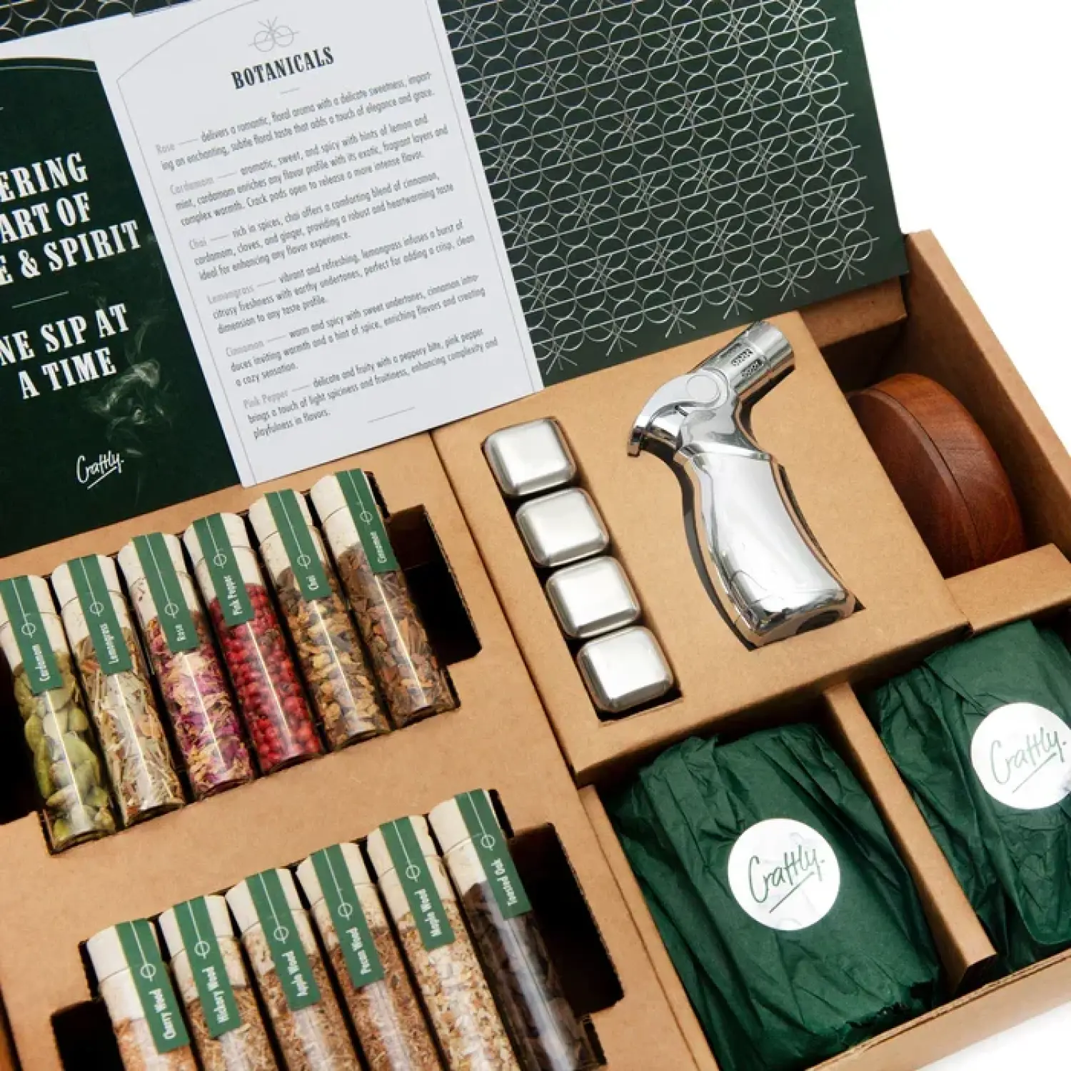 Σετ Καπνίσματος Ουίσκι Craftly Premium Whiskey Smoker Kit με 2 x Γυάλινα Ποτήρια / 4 x Πέτρες Ουίσκι / Φλόγιστρο & Ξύλινο Καπνιστήρα