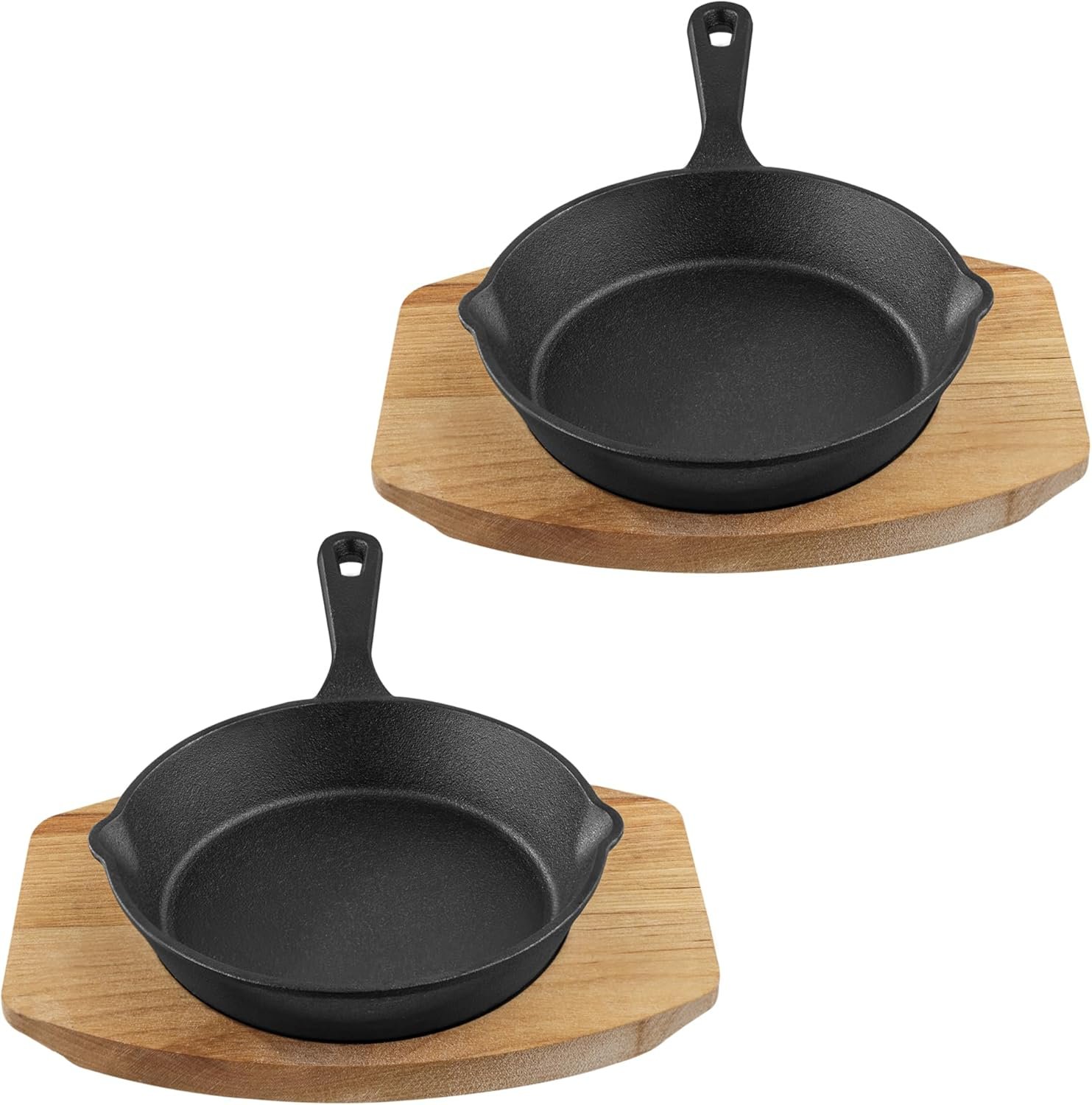 Σετ με 2 Τηγάνια Navaris Αντικολλητικά από Μαντέμι / Χυτοσίδηρο με Βάσεις από Ξύλο Σημύδας 15 cm Black