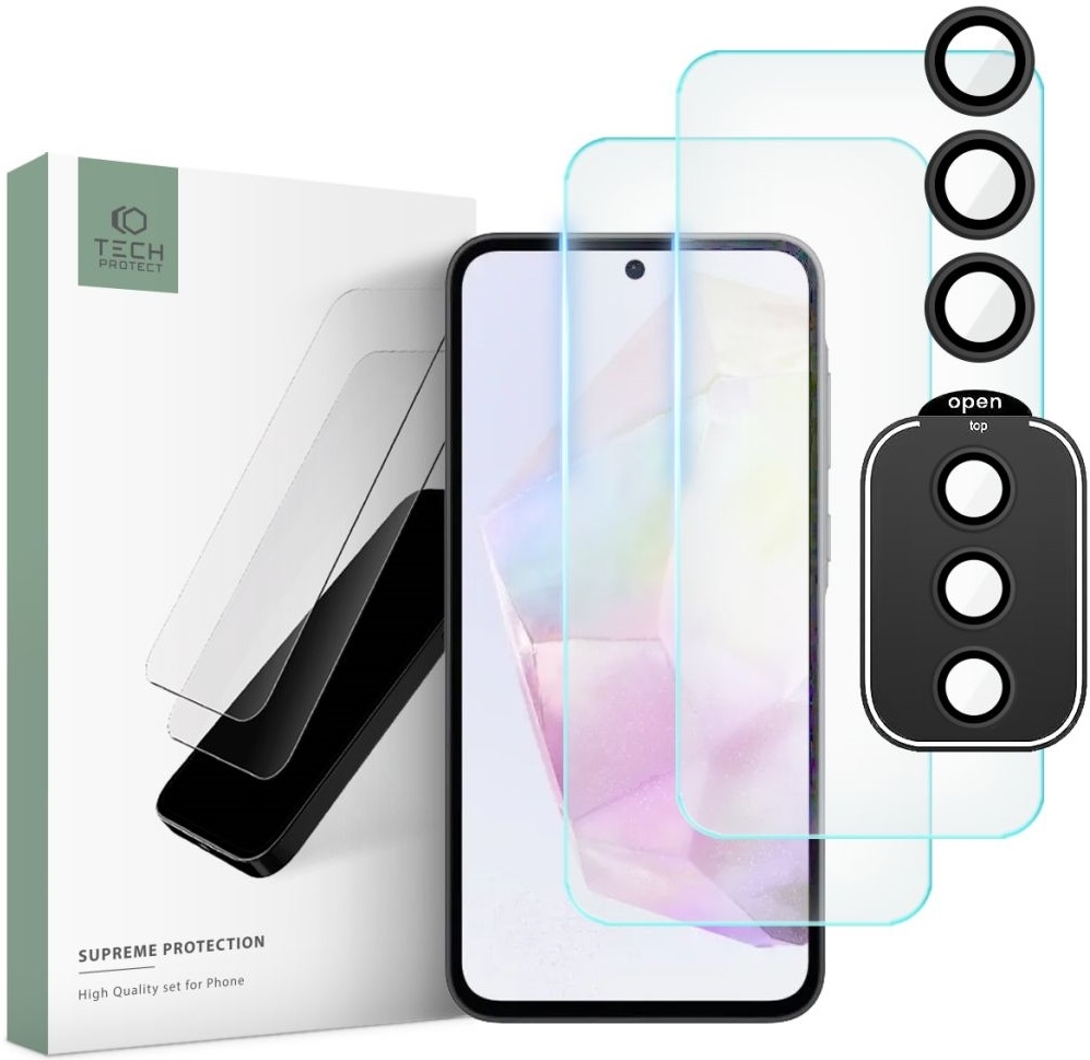 Σετ Tempered Glass 2 x Αντιχαρακτικά Προστατευτικά Οθόνης και 1 x Κάμερας - Samsung Galaxy A35 - Tech-Protect Supreme Set - Clear