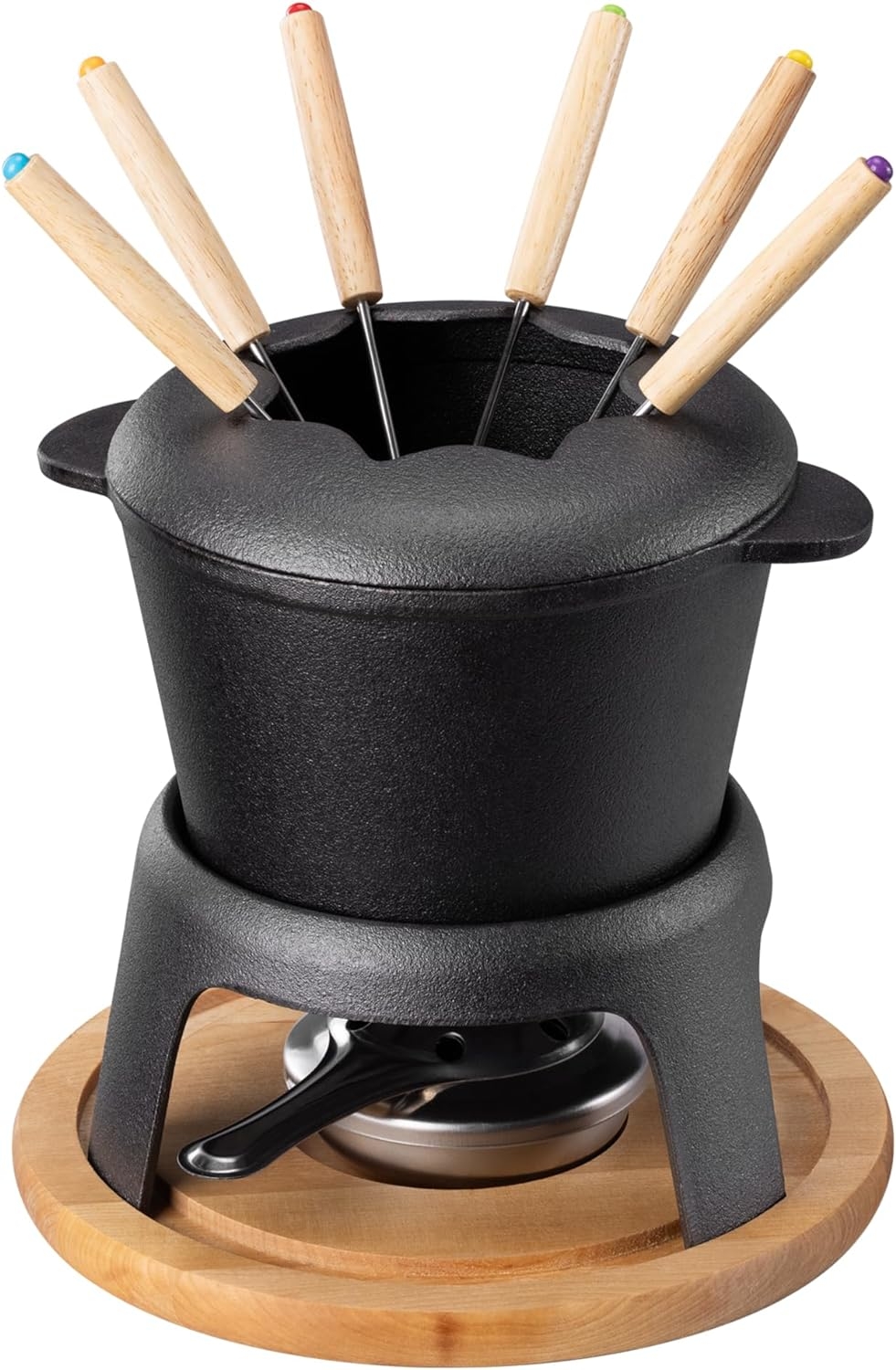 Σκεύος για Φοντύ Navaris 2QT Cast Iron Fondue Saucepan από Μαντέμι με 6 Πιρούνια για Τυρί / Σοκολάτα Black
