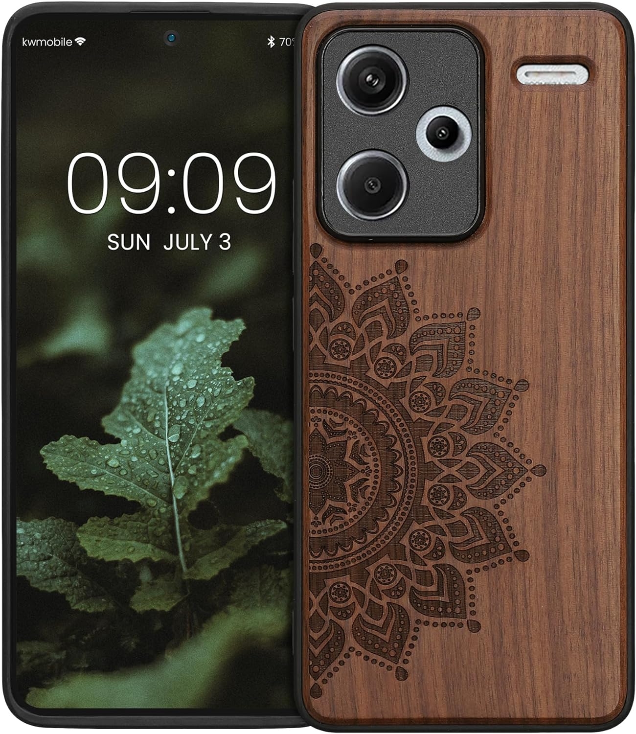 Σκληρή Ξύλινη Θήκη με TPU Bumper - Xiaomi Redmi Note 13 Pro Plus - KWmobile Wood Case with TPU Bumper - Walnut / Rising Sun (KWM000020KL002C)