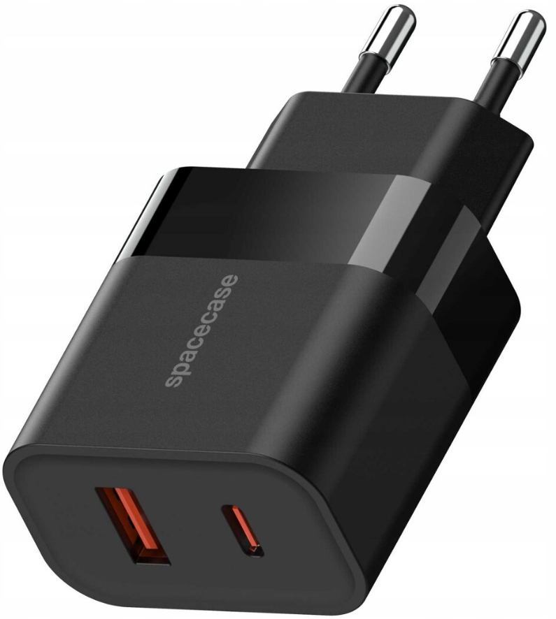 Spacecase SC001B Dual Port USB Charger - Ταχυφορτιστής Ταξιδιού / Αντάπτορας με 1 x USB-A / 1 x Type-C - 20W - Black