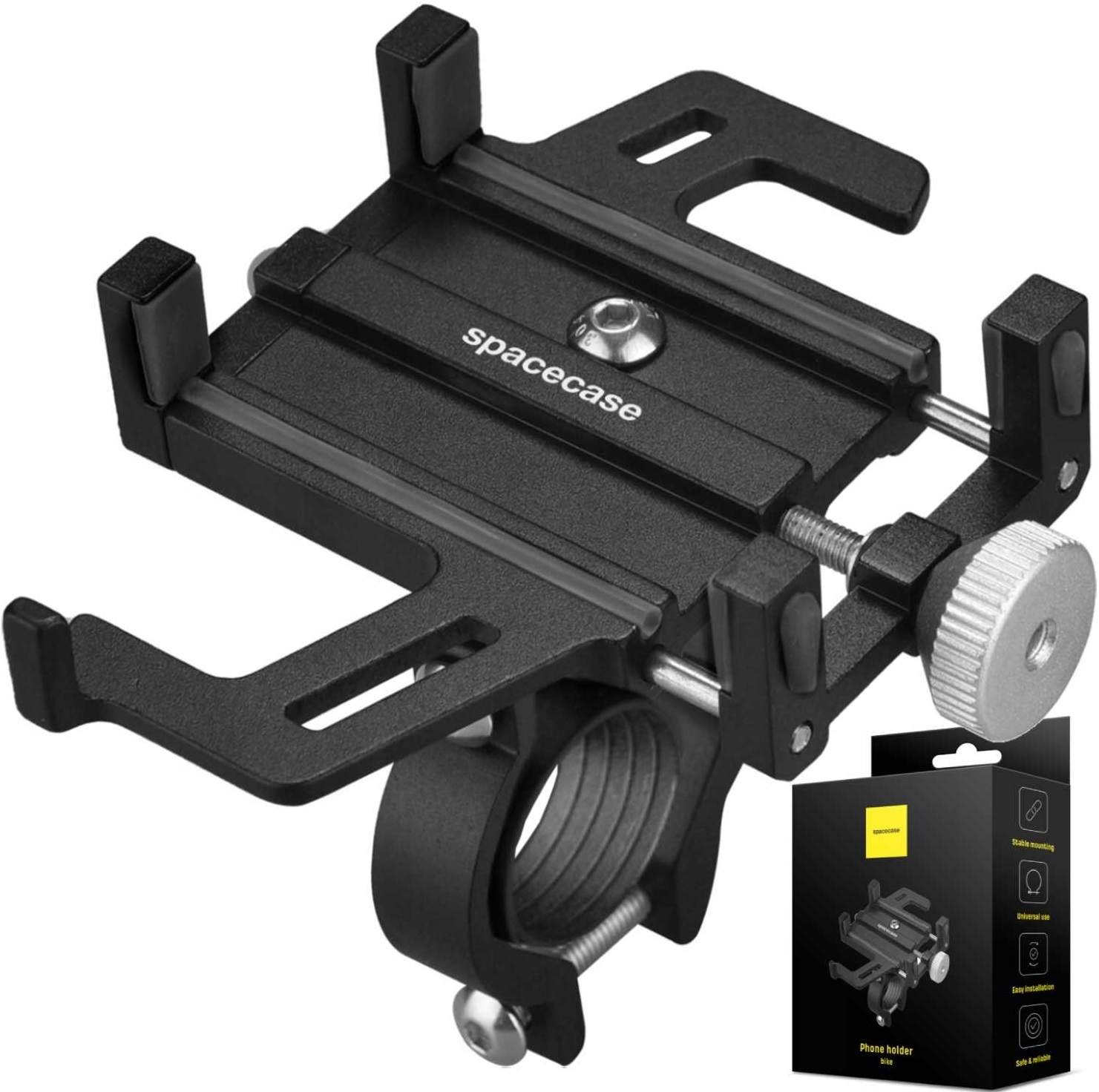 Spacecase Universal Bike Phone Holder BH01 - Μεταλλική Βάση Στήριξης Ποδηλάτου / Μηχανής / Scooter για Smartphones / Κινητά 4.7" - 7" - Black