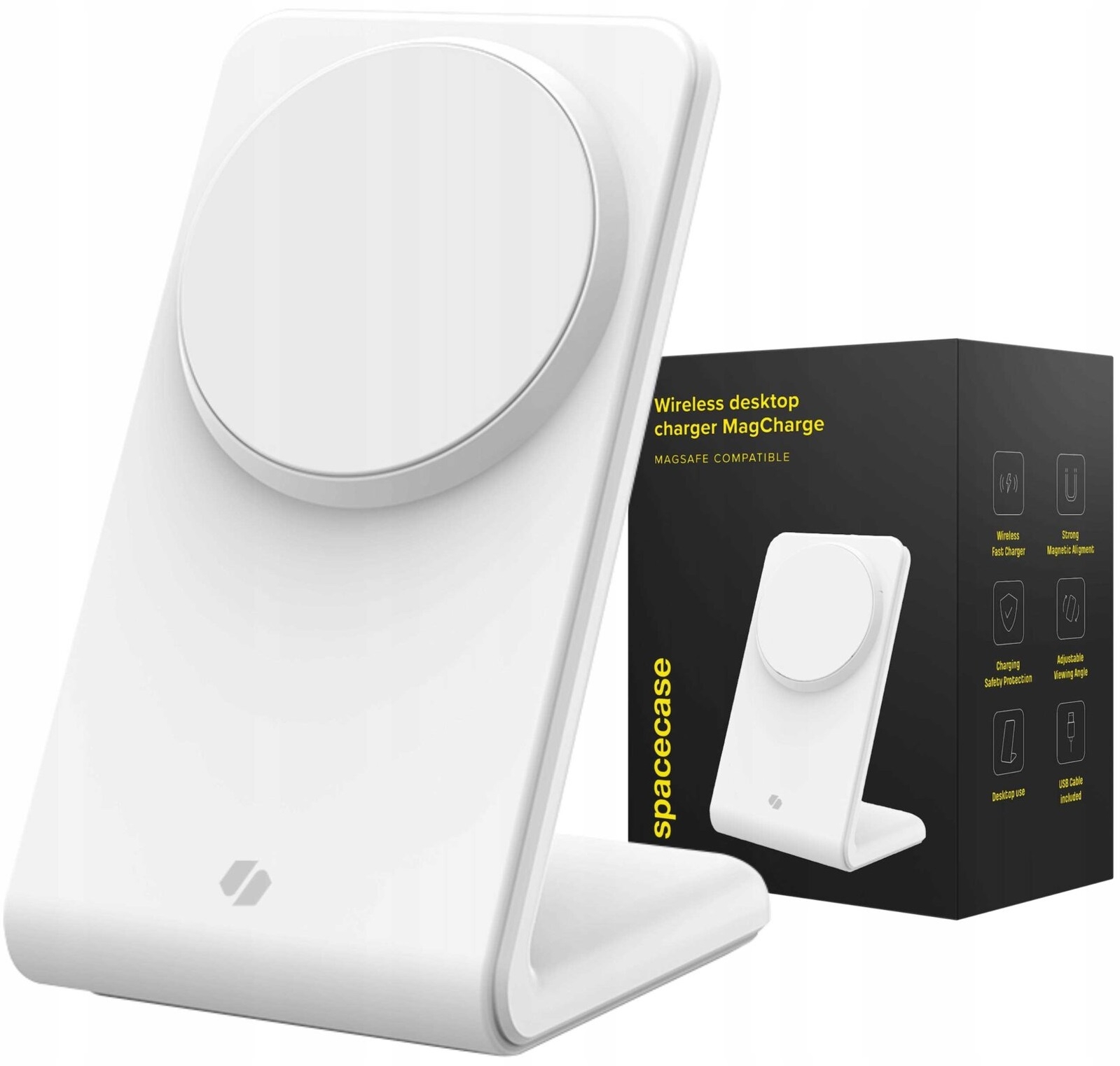 Spacecase WM2W Wireless Desktop Charger MagCharger - Βάση Ασύρματης Φόρτισης MagSafe για iPhone 16 / 15 / 14 / 13 / 12 - 15W - White