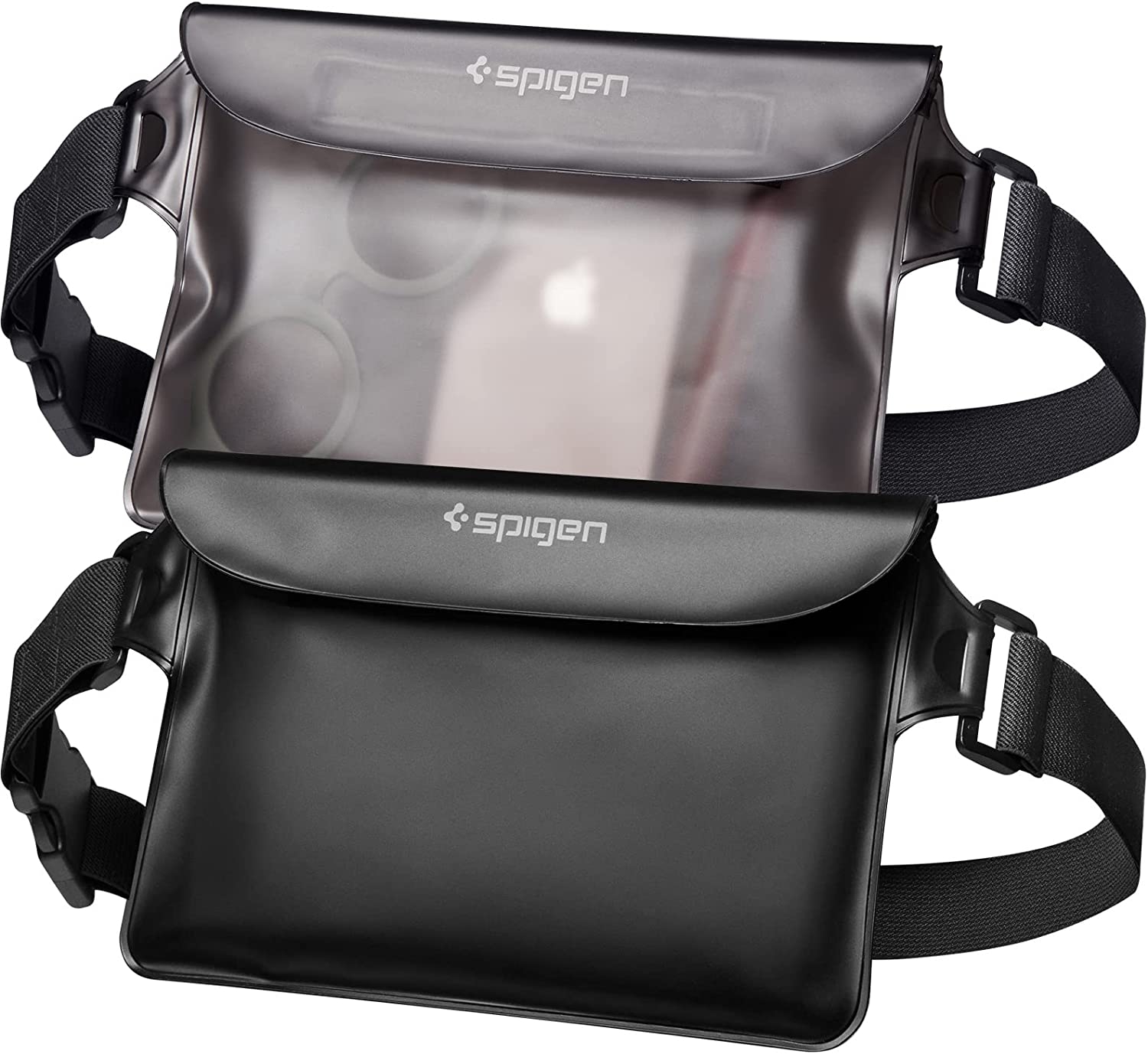 Spigen A620 Aqua Shield Waterproof Pouch Bag - Universal Αδιάβροχη Τσάντα Μέσης - IPX8 - 20 x 12 cm - Solid Black / Transparent Black - 2 Τεμάχια 