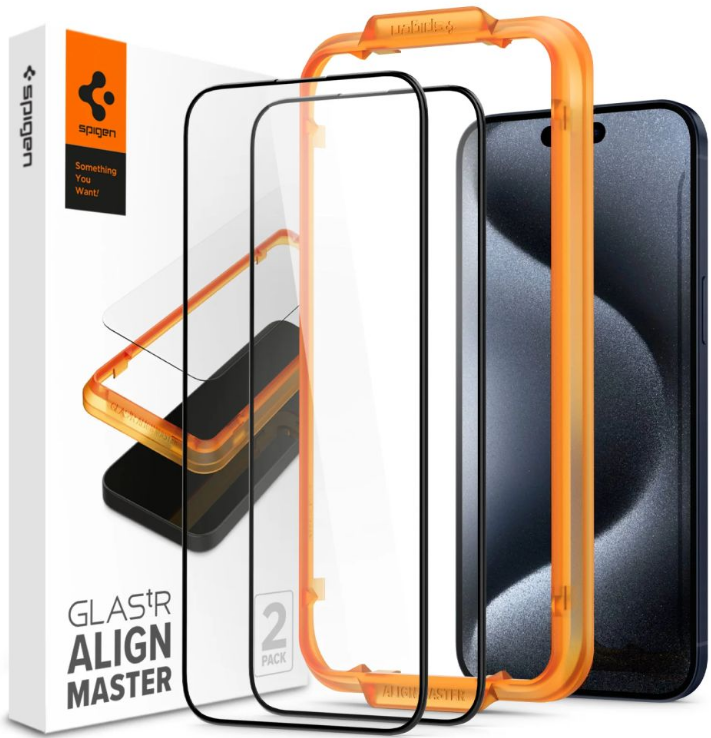 Spigen GLAS.tR ALIGNmaster - Αντιχαρακτικό Fullface Γυάλινο Tempered Glass Apple iPhone 15 Pro - 2 Τεμάχια - Black