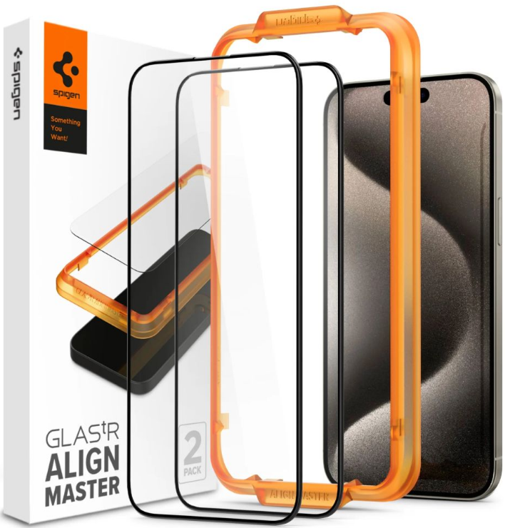 Spigen GLAS.tR ALIGNmaster - Αντιχαρακτικό Fullface Γυάλινο Tempered Glass Apple iPhone 15 Pro Max - 2 Τεμάχια - Black