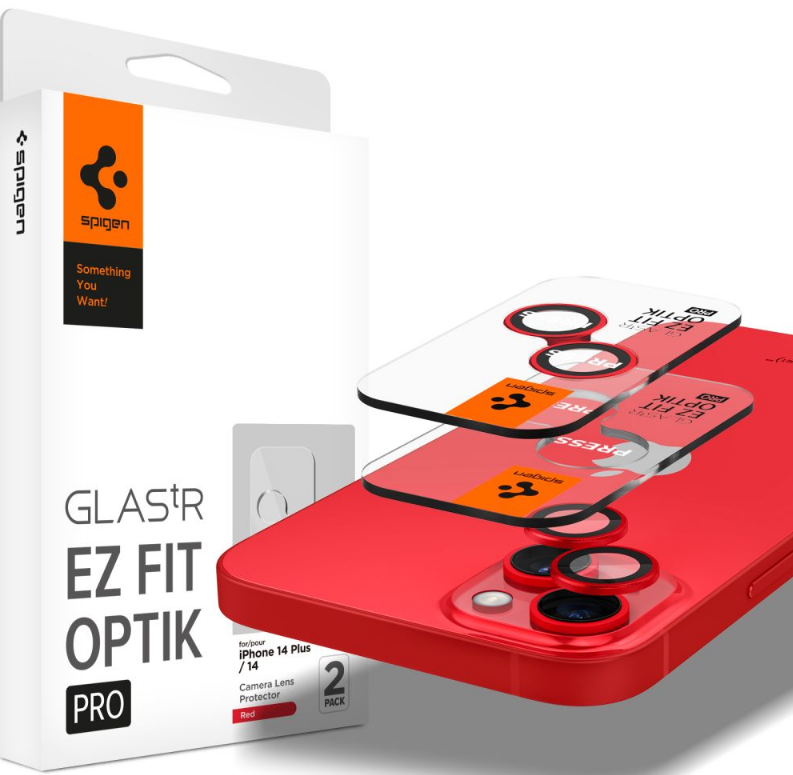 Spigen GLAS.tR EZ Fit OPTIK Pro Camera Lens Protector - Αντιχαρακτικό Προστατευτικό Γυαλί για Φακό Κάμερας Apple iPhone 14 / 14 Plus - 2 Τεμάχια - Red (AGL05605)